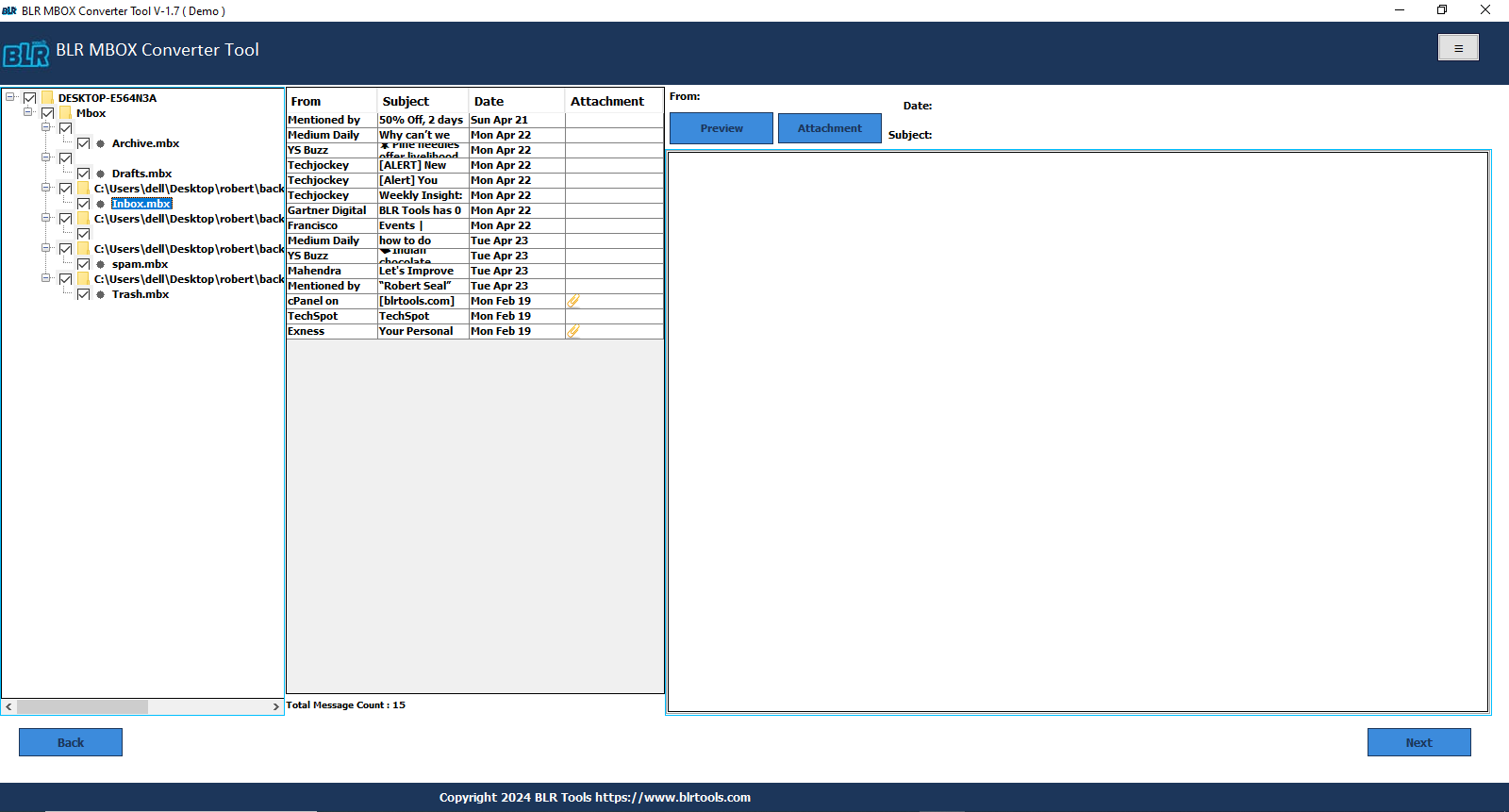 screenshot of MBOX Exporter Tool